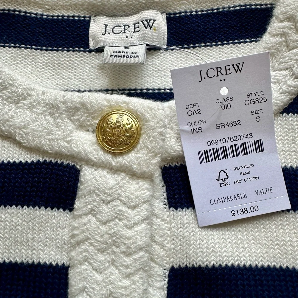 NWT J. Crew Navy and White Striped Cardigan - Picture 6 of 7